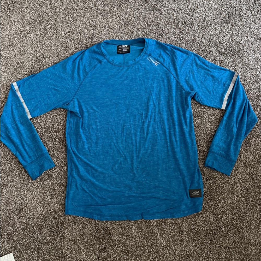 American Eagle Men's Blue Long Sleeve Shirt